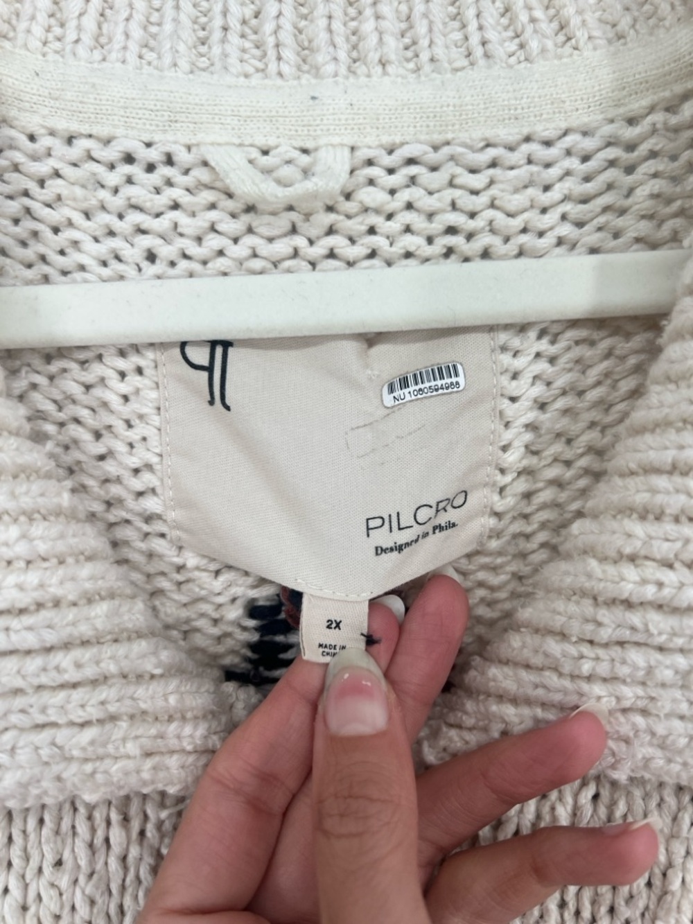 Pilcro Cream Knit Button-Up Knit Western Cardigan Brown Horseshoe Accents 2X - Picture 5 of 12